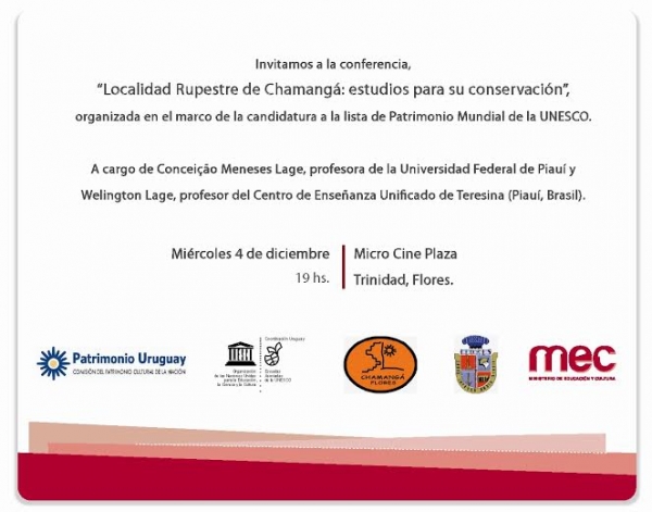 4 de Diciembre en Trinidad (Flores). Conferencia 'Localidad Rupestre de Chamang&aacute;: estudios para su conservaci&oacute;n'
